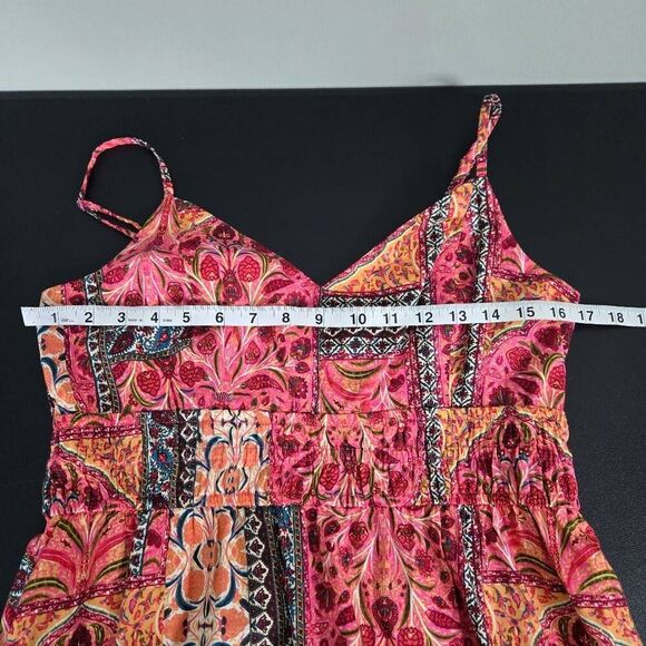 Old Navy Womens Floral Patchwork Midi Dress Size M Pink V Neck Boho Hippie Flowy - Picture 7 of 8